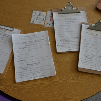 Worksheets on a table.