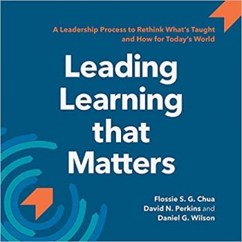 Book Cover for Leading Learning That Matters. Large white text, dark blue background, with lighter blue circles.