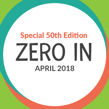 Logo with the text 'Special 50th Edition ZERO IN APRIL 2018' centered inside a white circle.