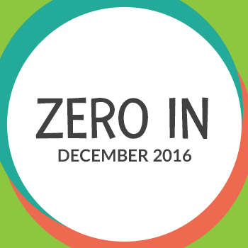 Logo with the text 'ZERO IN DECEMBER 2016' centered inside a white circle.