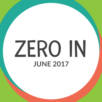 Logo with the text 'ZERO IN JUNE 2017' centered inside a white circle.